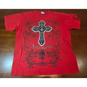 Vintage Johnson Mens Redemption Graphic Red Tshirt Size XL Heavyweight